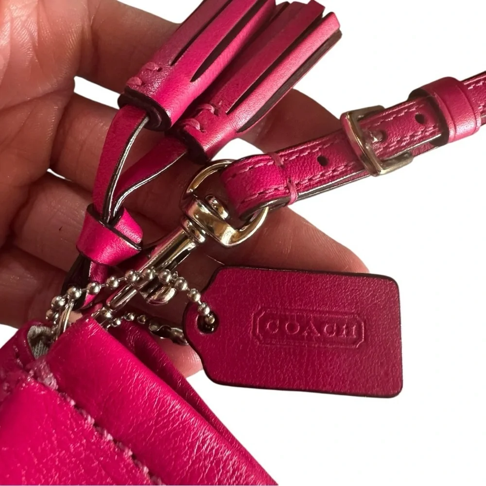 COACH Legacy Hot Pink Leather Wristlet with Silver Hardware